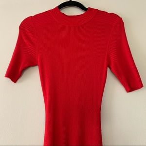 H&M Red Flare Ribbed Sweater Dress